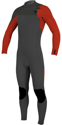 2024 O'Neill Youth Hyperfreak+ 4/3mm Borst Ritssluiting Gbs Wetsuit 5351 - Raven / Fire Red